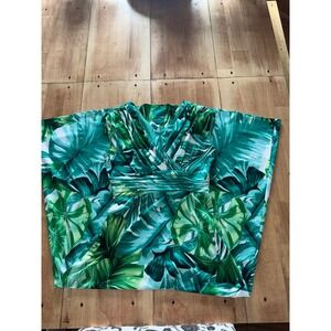 Roz‎ Ali Women 8 Tropical Leaf Print V Neck Ruched Waist Maxi Dress